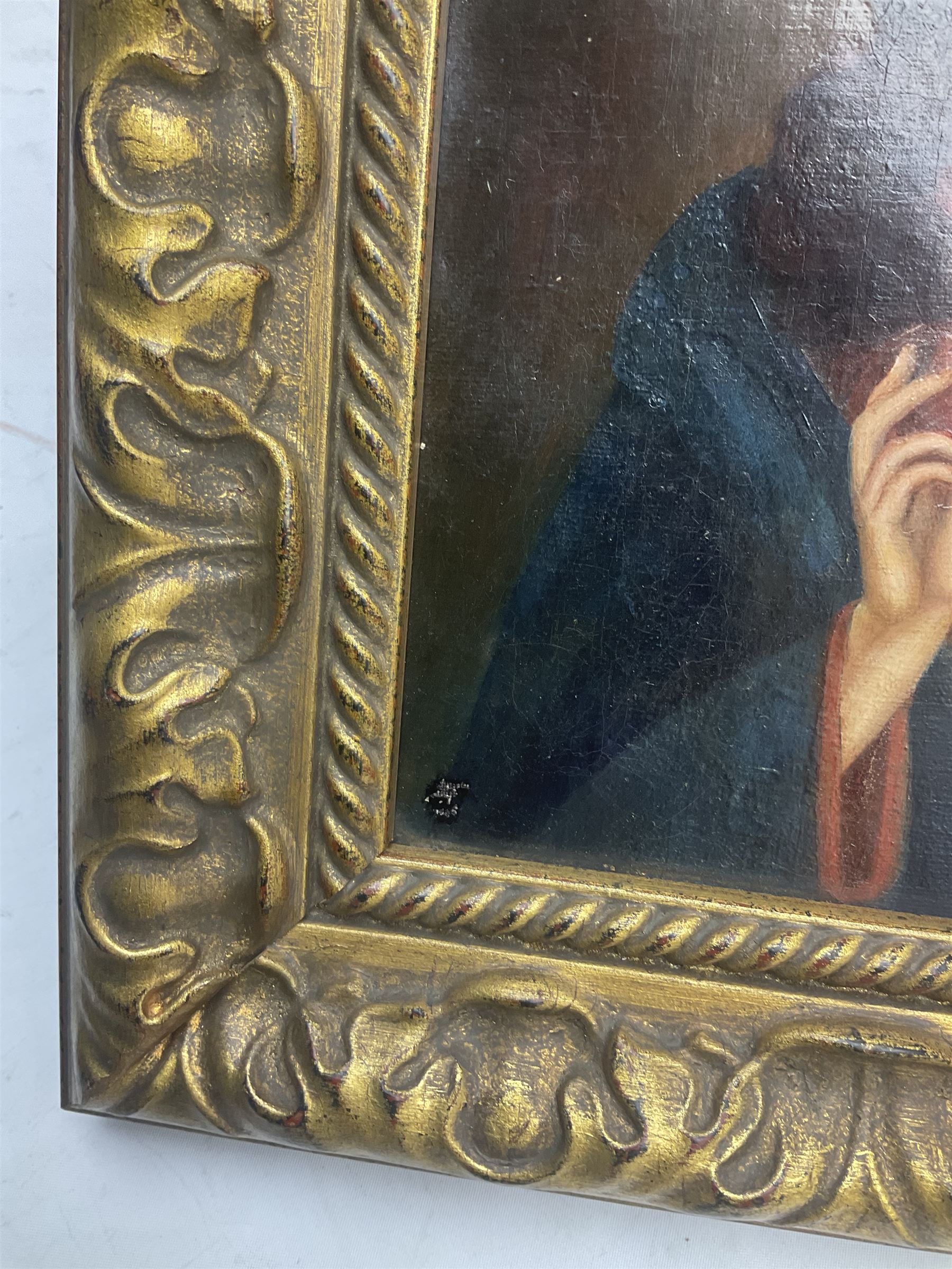 After Pompeo Girolamo Batoni (Italian 1708-1787): 'The Heart of Jesus', oil on canvas unsigned 22cm x 18cm