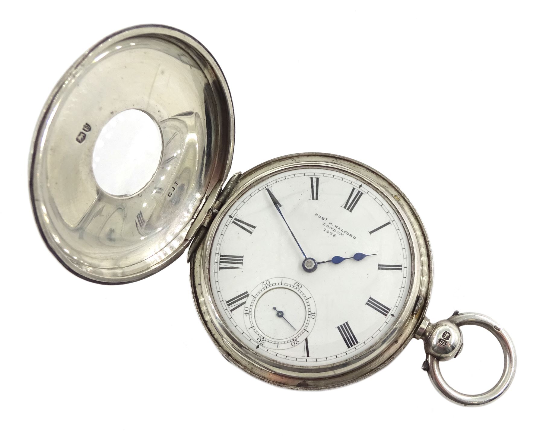 Victorian silver half hunter lever fusee presentation pocket watch by Robert H Halford, silver open face ever fusee by James Miller, Selkirk and two other silver open face lever going barrel pocket watches, all hallmarked (4)