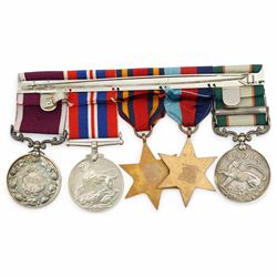 Group of five medals to 1723 Havildar Hukam Sing Thapa 1-3 Gurkha Rifles comprising India General Service, George VI with North West Frontier 1936-7 clasp, 1939-45 Star, Burma Star, War medal and George V Long Service and Good Conduct medal