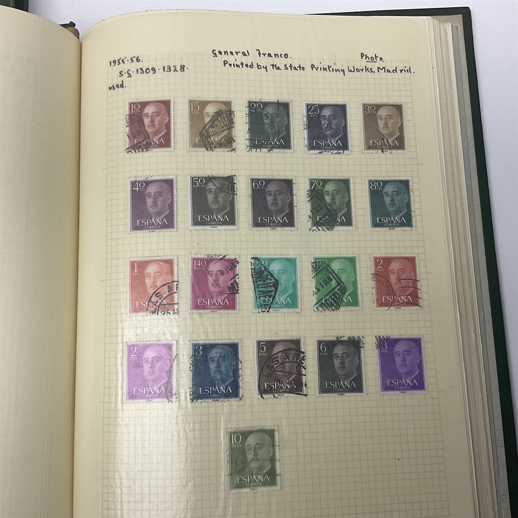 1850s and later mostly Spanish stamps including, imperf examples, some mint stamps, commemorative issues etc, housed in two albums 