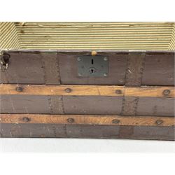 Early 20th century wood and metal bound trunk with dome hinged top