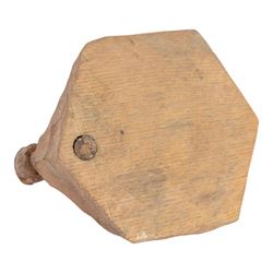 Gnomeman - tooled oak ashtray, hexagonal form with carved standing gnome signature, by Thomas Whittaker of Littlebeck, W12cm