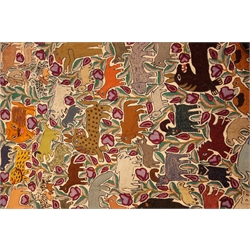  Kashmiri wool chain hand stitched beige ground rug, depicting various animals, 176cm x 118cm  