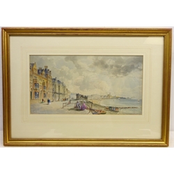  Summers Day along the Promenade, 19th century watercolour signed and date 1872 by E. Salter 21cm x 40.5cm  