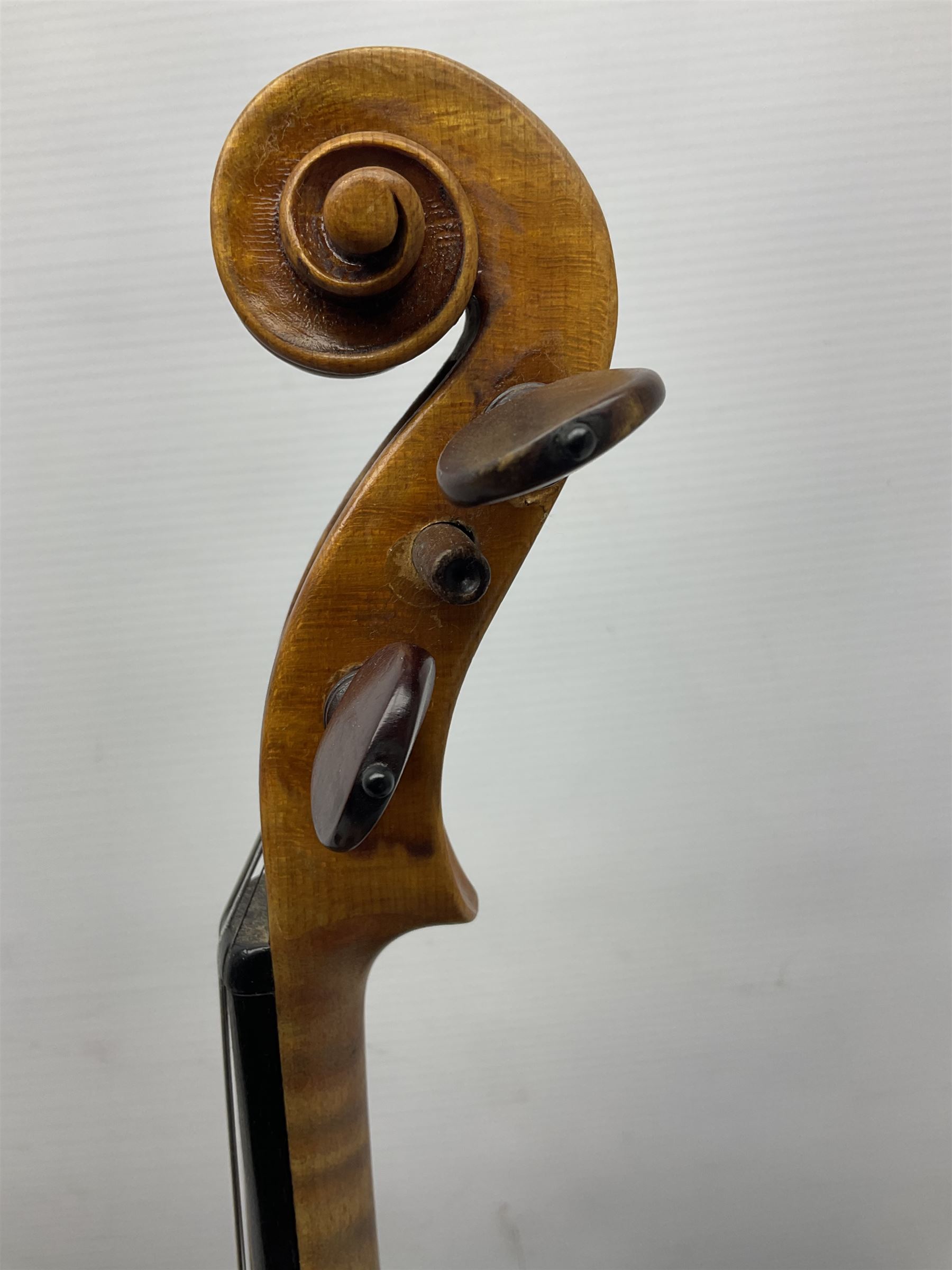 French violin c1900 labelled Guadagnini with 35.5cm two-piece maple back and ribs and spruce top, labelled 'Joannes Baptista Guadagnini Pla Centinus Fecit Mediolani 17**' L59cm overall; in hard carrying case