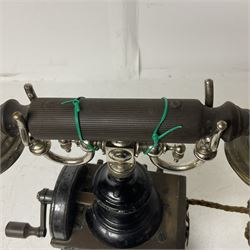 Early 20th century Skeleton Type telephone, probably made by Ericsson, marked MR No. 16, with headset, H30cm