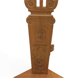 Beaverman - Oak hall chair with commemorative carved back panel  dated '29th July, 1981' for Prince Charles and Princess Diana royal wedding, with carved Yorkshire rose and the Prince of Wales feathers, on turned supports, with carved beaver signature, by Colin Almack of Sutton near Thirsk