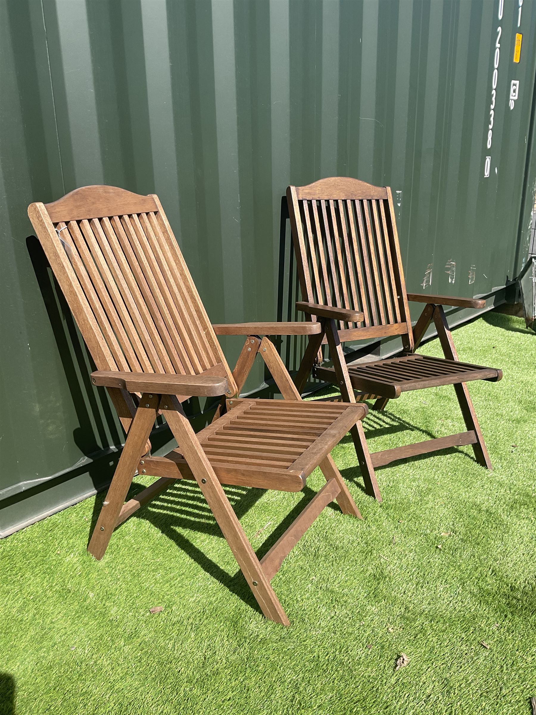 Pair of hardwood folding garden chairs THIS LOT IS TO BE COLLECTED BY