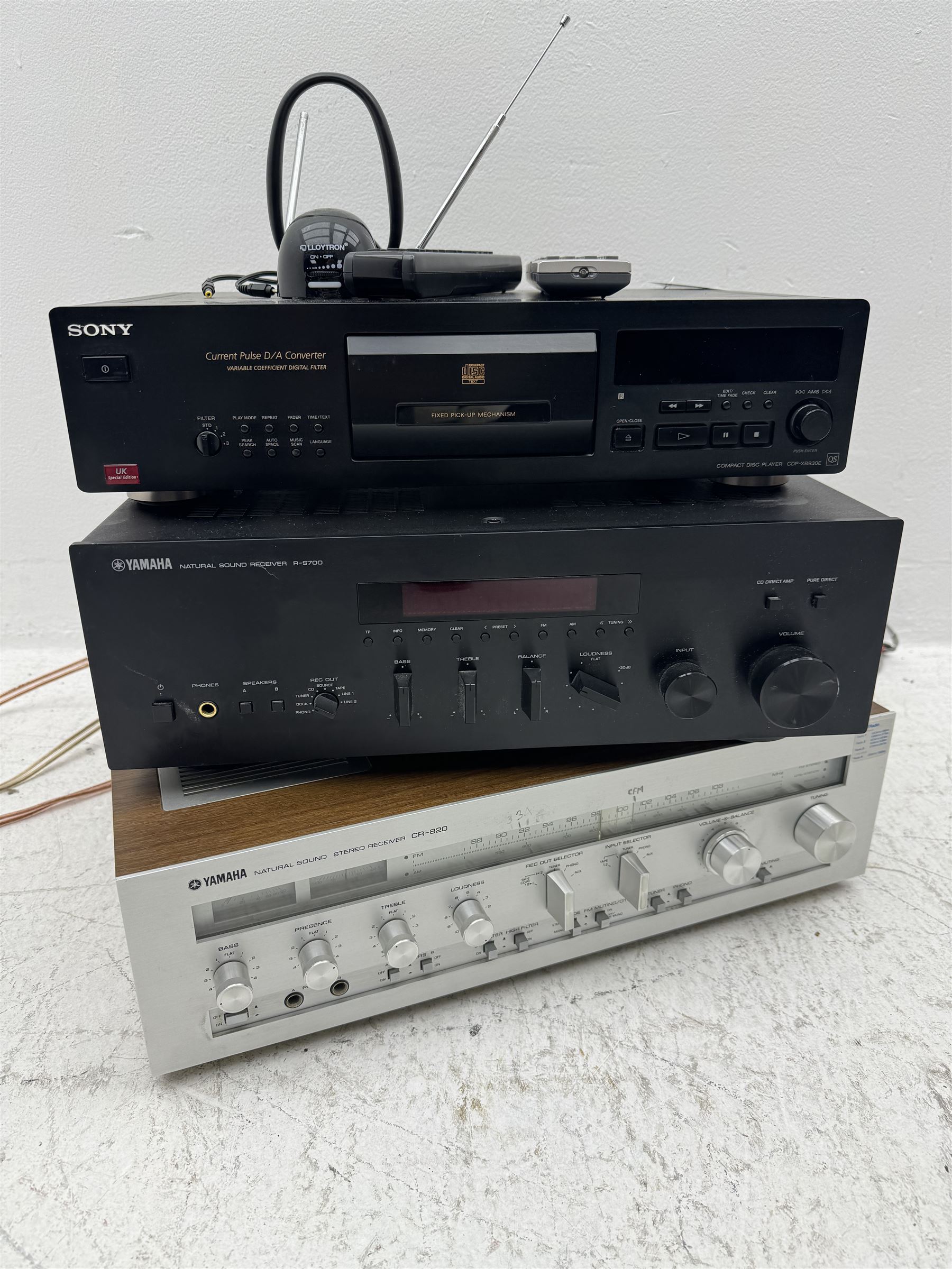 Hi-fi separates, to include Sony Current Pulse D/A Converter CD player CDP-XB930E, Yamaha Natural Sound Receiver R-S700 and a Yamaha Natural Sound Stereo Receiver CR-820