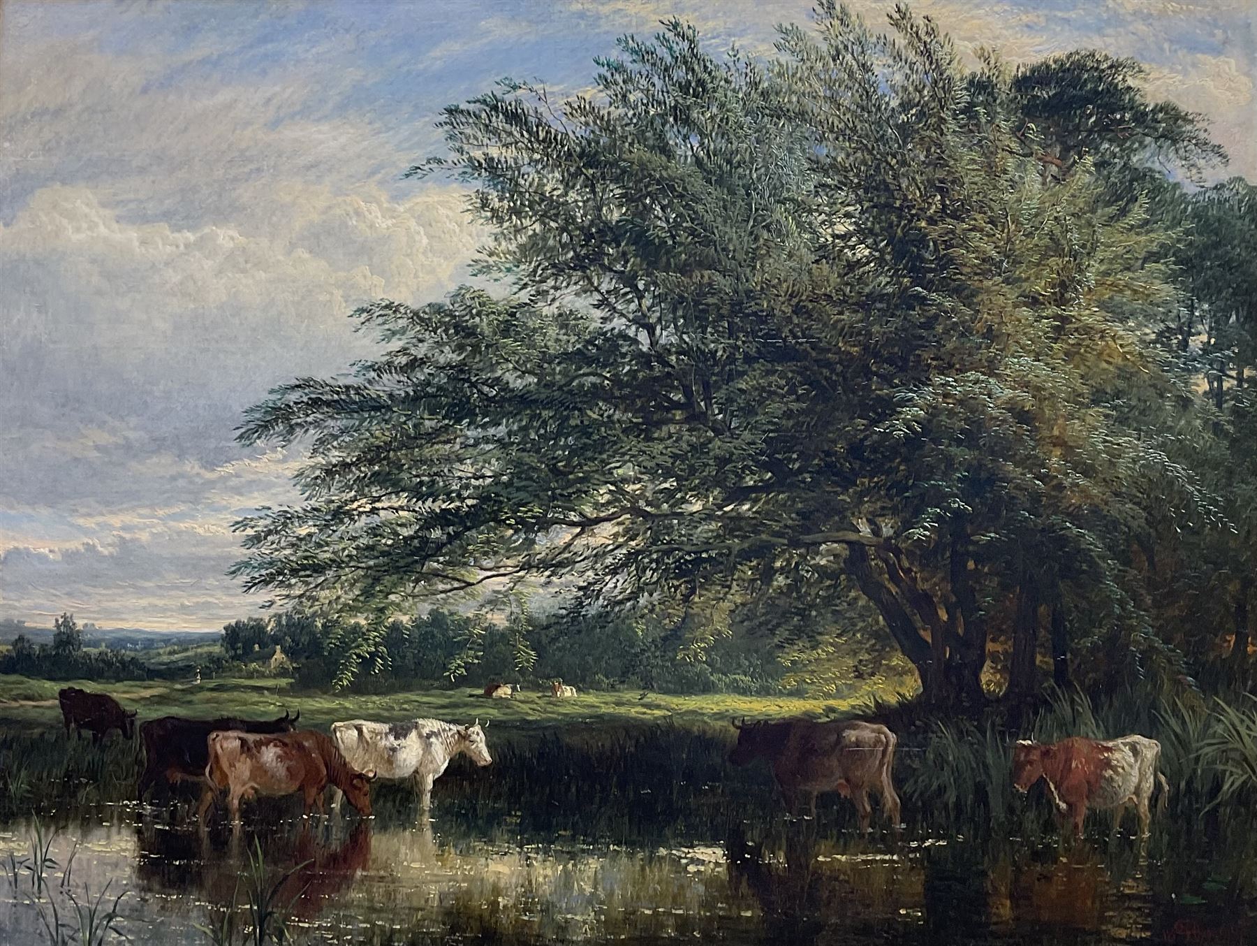 Henry Dawson (British 1811-1878): Cattle Watering, oil on canvas signed and dated 1867, 74cm x 97cm 
Provenance: private collection, purchased David Duggleby Ltd 14th November 2005 Lot 704; with John Simpson, Ryland Fine Art, Haisthorpe Hall, Driffield