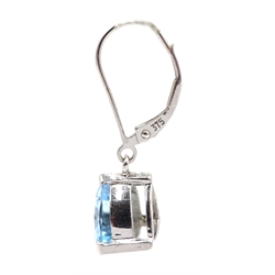 9ct white gold trillion cut blue topaz pendant earrings, stamped 375