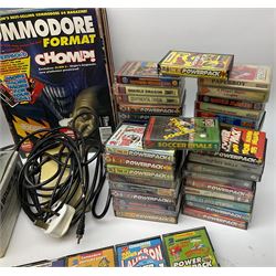 Commodore 64 games computer with boxed 1530 Datassette Unit Model C2N, two joysticks, over seventy games and twenty-two Commodore magazines; polystyrene box inner and card slip-case