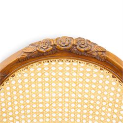 And So To Bed - French design 'Floral Caned Chair', balloon caned back with foliate carving, above a caned serpentine seat, reeded and turned supports