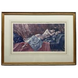 Sir William Russell Flint (Scottish 1880-1969): 'Reclining Nude II', limited edition colour print signed in pencil pub. 1967, 31cm x 58cm