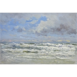  Neil Tyler (British 1945-): 'South Bay Surf Scarborough', oil on canvas signed, titled verso 51cm x 76cm (unframed)  