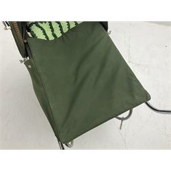 Silver Cross coach-built doll's pram with green fold-down hood and cover, sprung tubular frame, chrome and white handle, four spoked wheels with brake, mattress, pillow and bedding L97cm