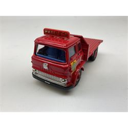 Dinky - Bedford TK coal lorry No.425, all red body with silver chassis and red plastic hubs, complete with roof sign, red plastic scales and six coal sack; boxed