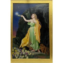 Thomas Francis Barrett AMC FRSA (British 20th century): 'Faith', oil on canvas signed and dated 1966, titled verso with artist's addresses 106cm x 71cm in Pre-Raphaelite style hand-tooled gilt gesso frame
Provenance: Royal Academy Exhibition 1968, label verso 