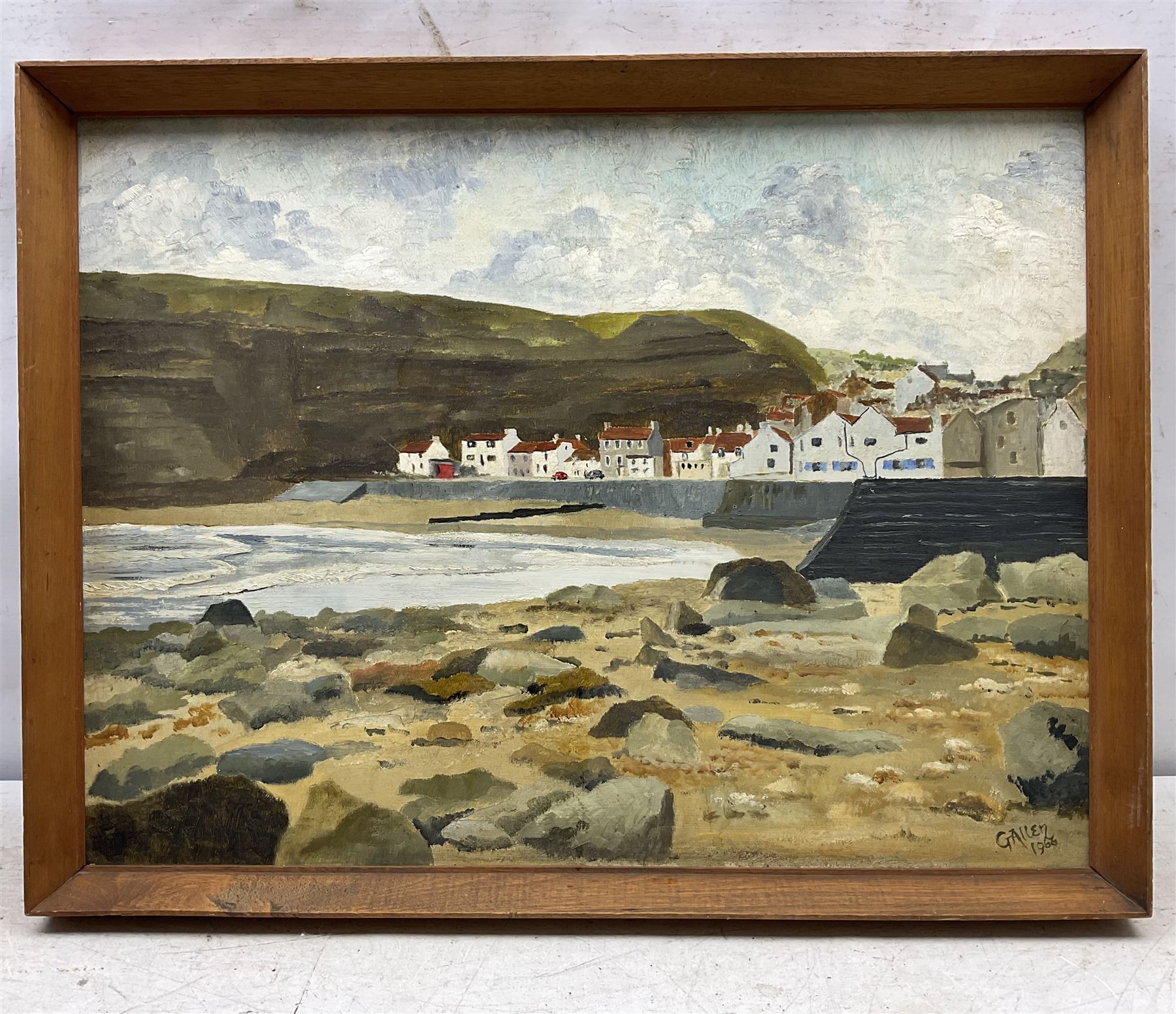 Galler (British 20th Century): Staithes Seafront, oil on board, signed and dated 1966, 45cm x 60cm