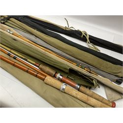 Collection of fly fishing rods, including split cane and fibreglass examples, by March Brown, Brent and Sportex, etc 