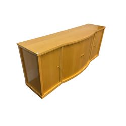 Large beech sideboard, fitted with double cupboard flanked by two cupboard doors