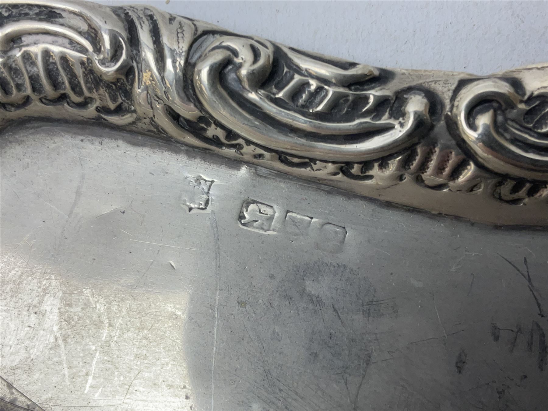 20th century silver specimen vase, of trumpet form with filled base, hallmarked Birmingham, together with a silver tray, hallmarked Chester, weight of tray 28 grams