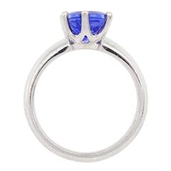 Silver single stone radiant cut tanzanite ring, stamped 925, tanzanite 3.46 carat