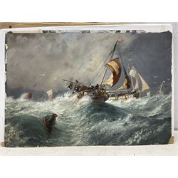 Henry Valter (British fl.1854-1898): Fishing Boats in a Swell, watercolour and gouache signed and dated '62, 50cm x 73cm (unframed)