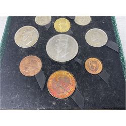 King George VI 1951 Festival of Britain ten coin proof set, housed in The Royal Mint green case