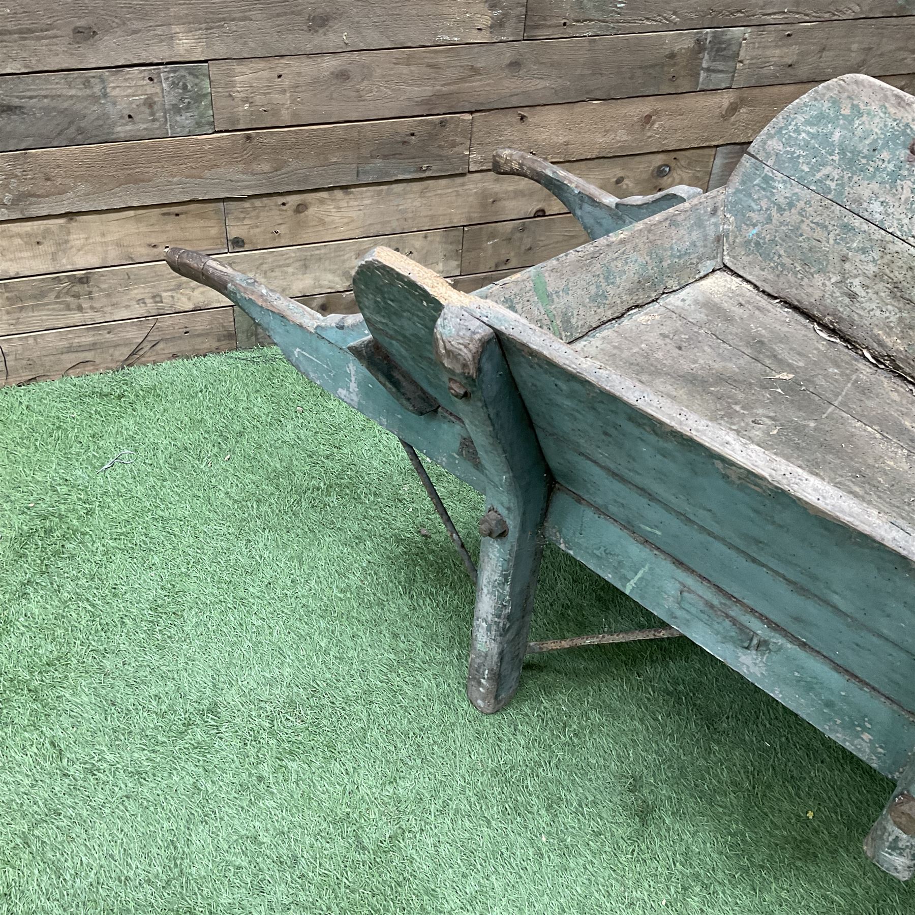 Early 20th century painted wooden wheelbarrow - THIS LOT IS TO BE COLLECTED BY APPOINTMENT FROM DUGGLEBY STORAGE, GREAT HILL, EASTFIELD, SCARBOROUGH, YO11 3TX