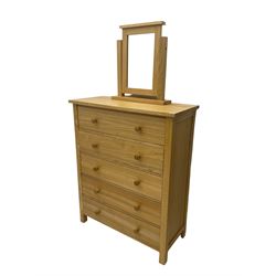Light ash five drawer chest with swing mirror