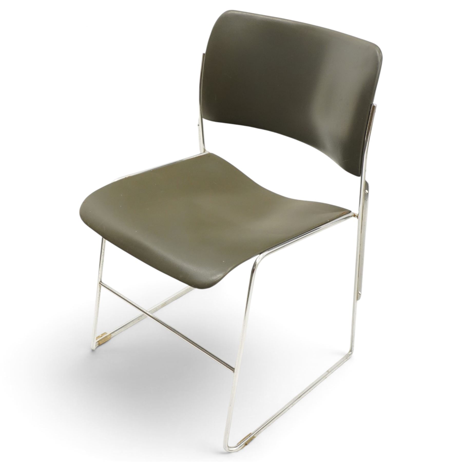 David Rowland for Howe - set four mid-20th century black and chrome 40/4 stacking chairs, metal seats with powder coated black finish, chrome tubular supports 