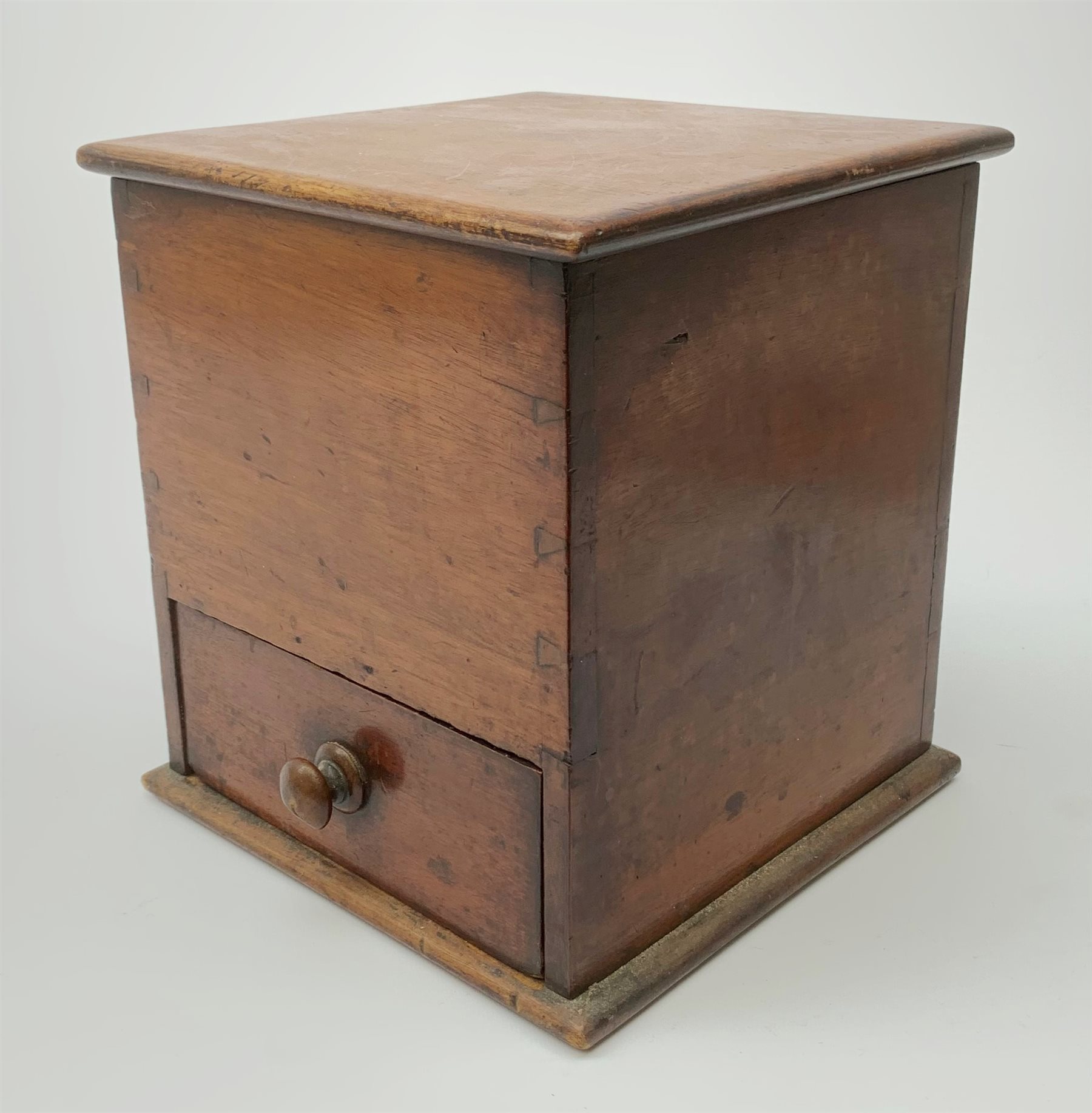 A Victorian mahogany ballot box, detailed Yes and No, H25cm, with six red, one black, and one white clay balls, probably of the same period. 