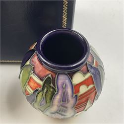 Two miniature Moorcroft vases, one decorated in the Lodge Hill pattern, circa 2007, H6cm,  and the other decorated in Made in Burslem circa 2011, H6cm  