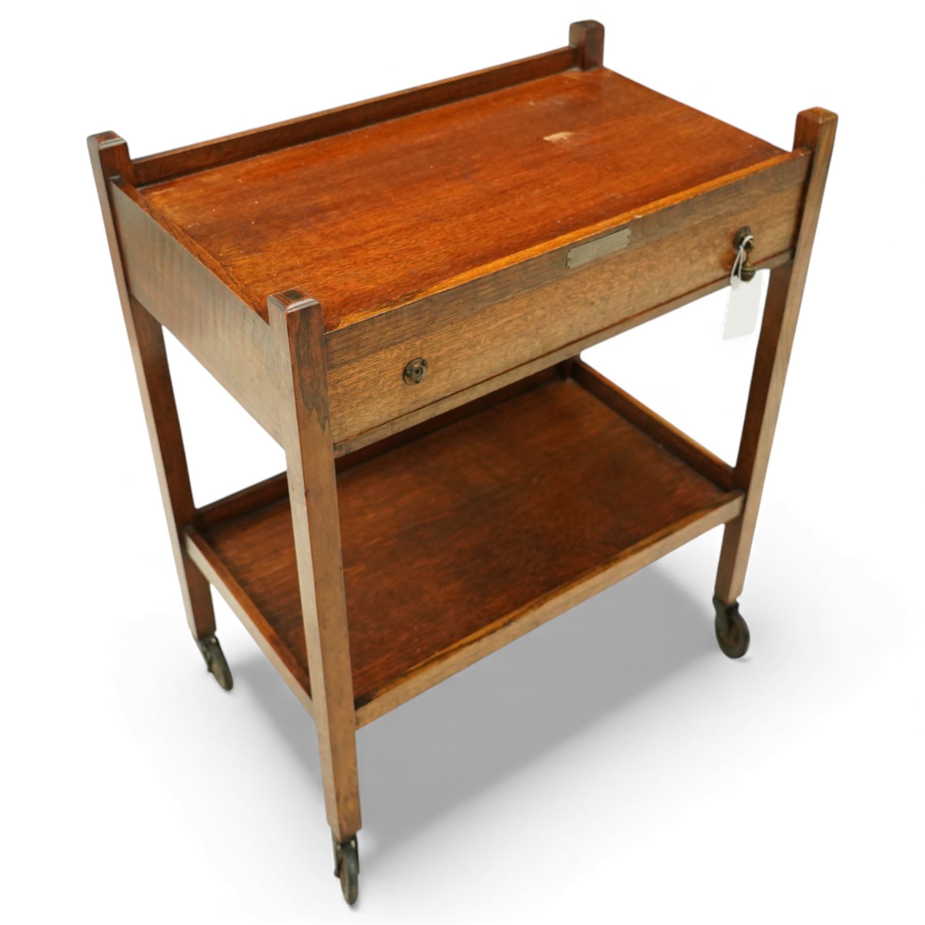 Suite of Kings Pattern plated cutlery for eight covers, in an oak cutlery trolley, and another canteen, trolley H78cm W64cm