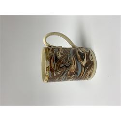 Late 18th century earthenware mug, possibly Ralph Wedgwood, Burslem or Ferrybridge, with surface marbled decoration and later gilt detail to rims and handle, impressed beneath Wedgwood & Co, H12cm