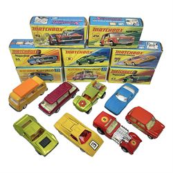  Matchbox 1-75 Series 'Superfast' ex-shop stock - eight models comprising 9e AMX Javelin, 13e Baja Buggy, 14d Iso Grifo, 19e Road Dragster, 22d Freeman Intercity Commuter, 23e Volkswagen Camper, 27e Lamborghini Countach and 29d Racing Mini; all boxed (8)