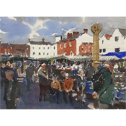 Ken Hayes (British 1962-): Yorkshire Market Place, watercolour signed 27cm x 37cm