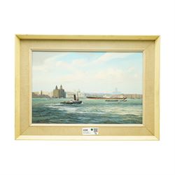 Gordon Ellis (British 1921-1979): Shipping off Liverpool, oil on board signed 29cm x 45cm