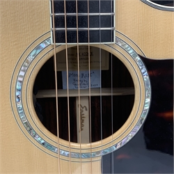  Eastman model AC422CE acoustic/electric guitar, serial no. 13856254, with rosewood back and sides and spruce top, CITES No. 18nl263573/11, L103.5cm, bears maker's label and additional manuscript label 'Moon Rose inlay by Geoff Hall Luthier 2020', certificate of authenticity dated 15.11.2018, in hard carrying case  