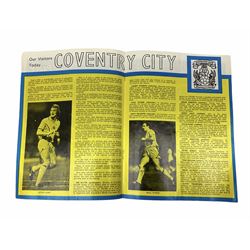 Three football programmes / match-day magazines, 'Chelsea V Tottenham Hotspur Final Saturday May 20th 1967' with 'Daily Express Community Singing' song sheet insert, 'Arsenal V Leeds United Final Saturday 6th May 1972' and 'Football League Division One Notts County V Coventry City Saturday 5th September 1981' signed by Tommy Lawton (3)