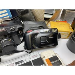 Quantity of Cameras , Lenses and Table Top Viewer- To be assessed 
Collection of cameras, lenses and photography equipment, to include Praktica EE2, Kowa SE, Kodak 66 model II, Inovar, lens Carl Zeiss Jena DDR Flektogon 2.4/35, lens Pentacon Electric f/2.8 135mm, Sunpak auto 2020, tripod  etc, together with a pair of Mark Scheffel 10x50 field binoculars.  