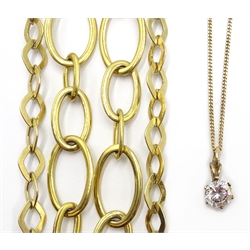  Stone set pendant on 9ct gold necklace chain, hallmarked and silver-gilt double chain necklace, stamped 925  
