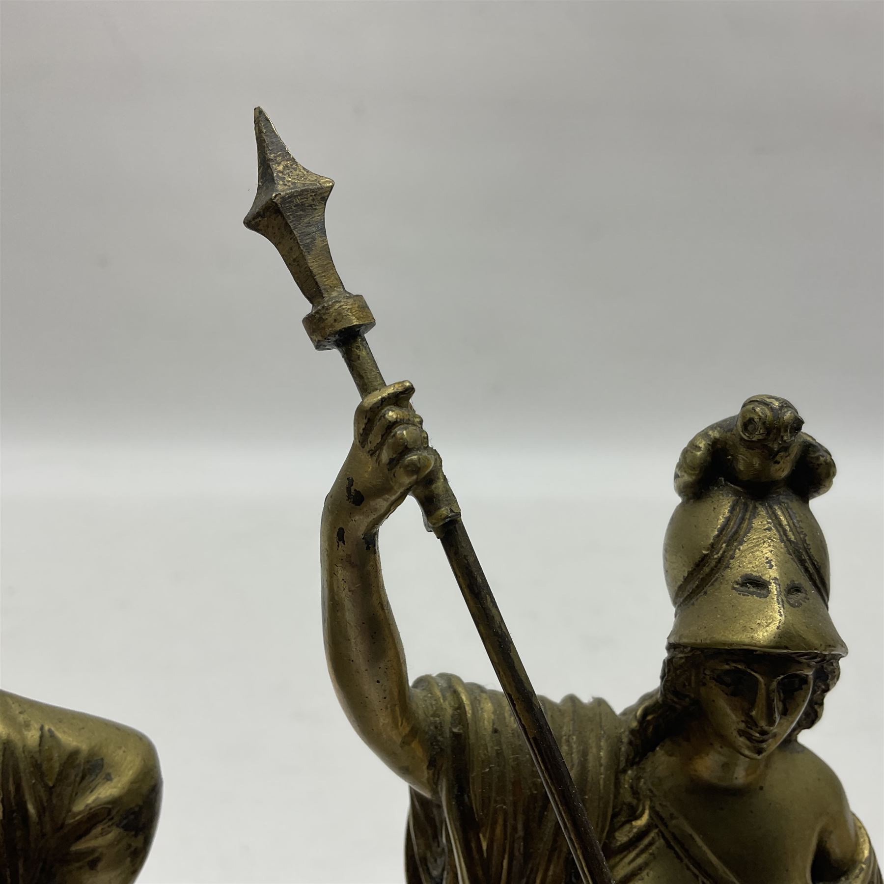 Pair brass grand tour style figures of Minerva and Mars, each on a square base, Minerva H18cm