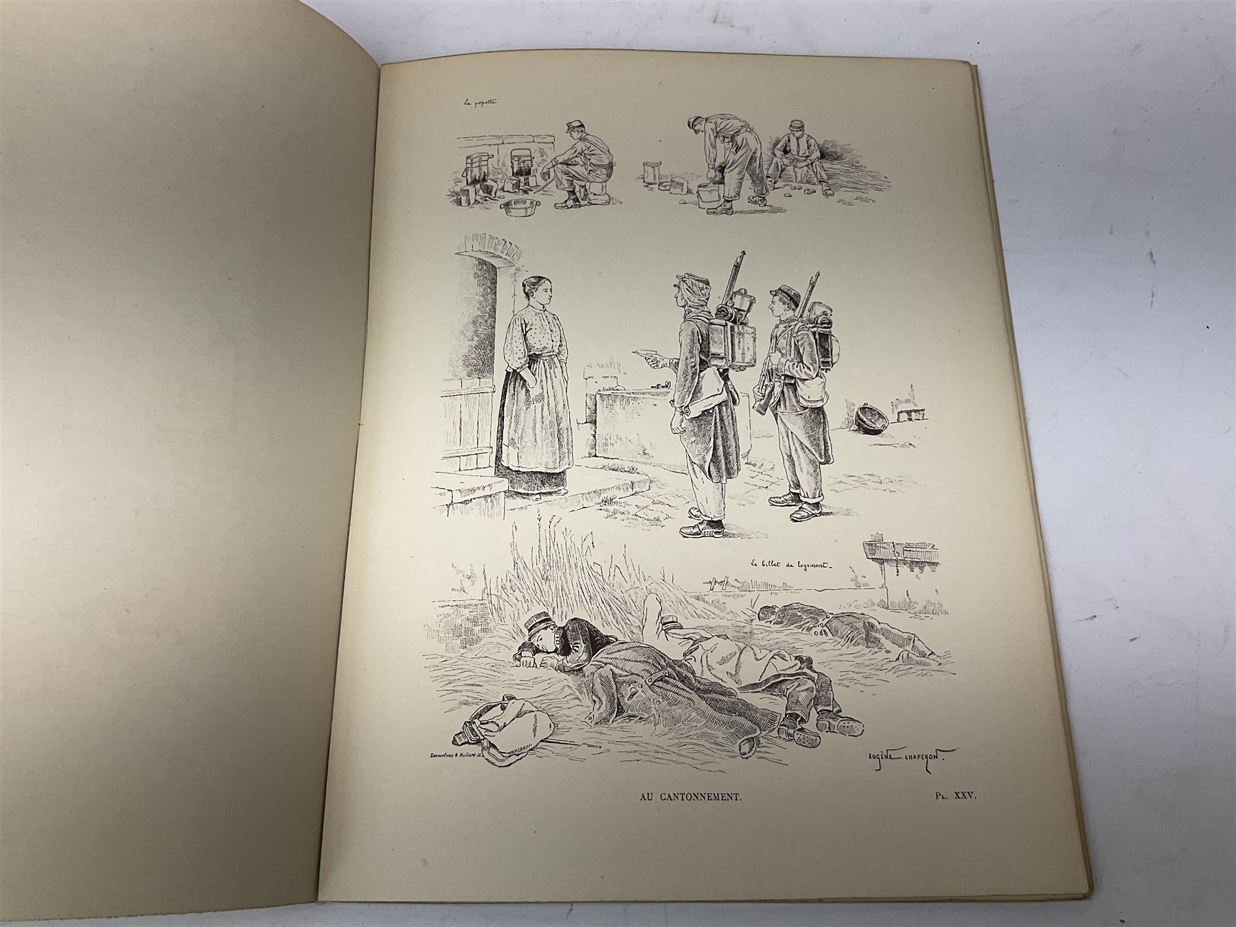 General De Fonclare: L'Armee Francaise A Travers Les Ages - L'Infanterie. Paris 1930. Hand coloured plates. Original card binding loose in later folder; Chaperon Eugene: Le Soldat Francais. Paris Ndc1895; and Deutsche Reichsmarine Dienst Und Leben Der Matrosen cigarette card album c1936 (3)