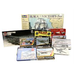 Revell 1:146 scale construction kit of HMS Victory; boxed; and ten other construction kits of aircraft by Airfix, Revell and Matchbox; all boxed (11)