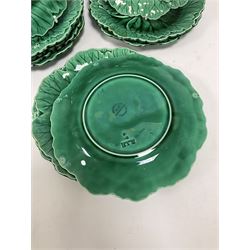 Twelve Wedgwood green majolica leaf dishes, all with printed mark beneath, D20cm
