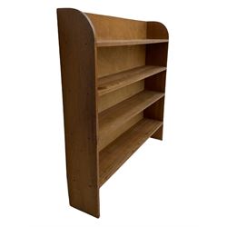 Mahogany open bookcase, curved top