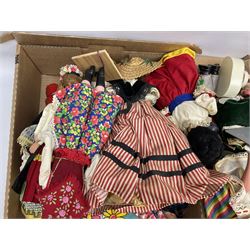 Collection of approximately 150 various dolls of the world, to include French, Swiss and Italian examples, in five boxes