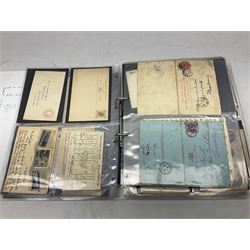 Queen Victoria and later Great British and World postal history, including postal stationary, mourning covers, QV Natal one penny stamps on cover, registered letters, postmark interest etc, housed in a ring binder folder